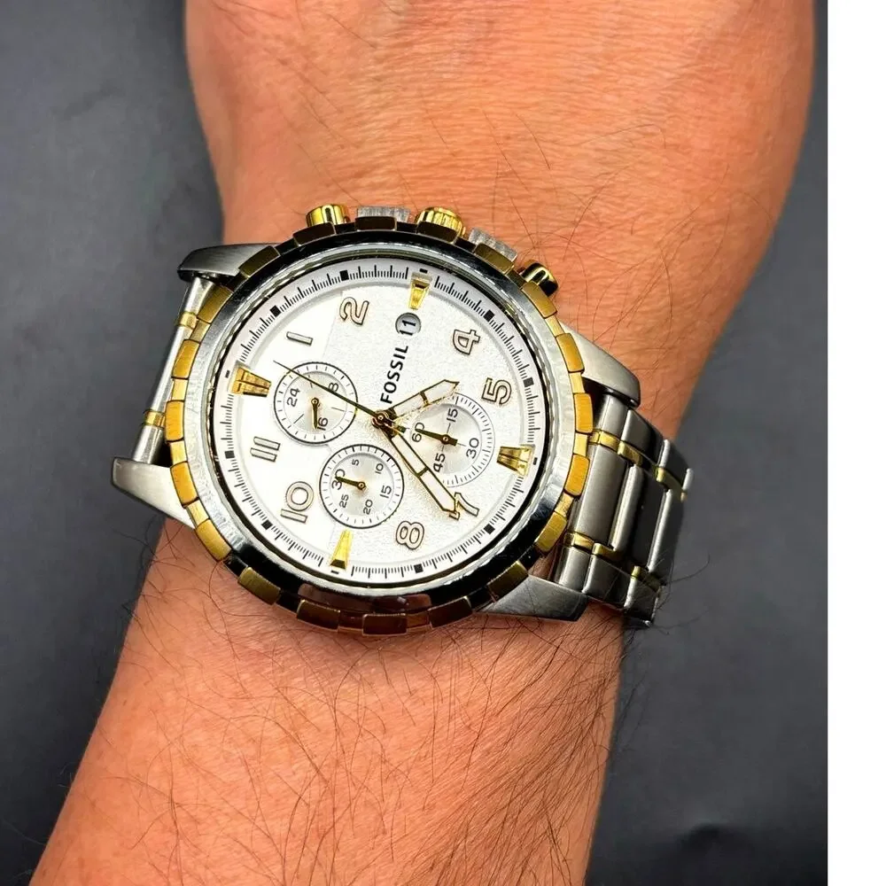 Fossil Dean FS4795 Two-Tone Chronograph Silver Dial 45mm Men's Watch